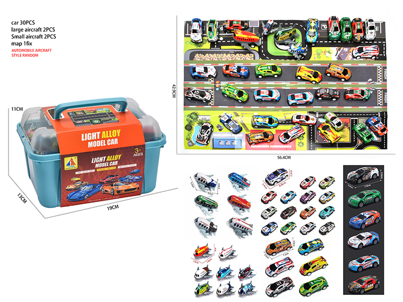 30 Pull Back Iron Cars + 4 Pull Back Aircraft + Map