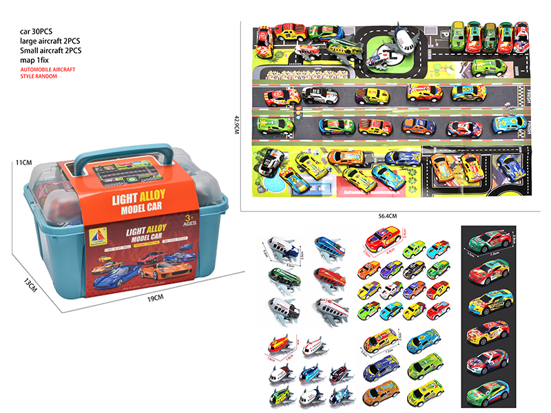 30 Pull Back Iron Cars + 4 Pull Back Aircraft + Map