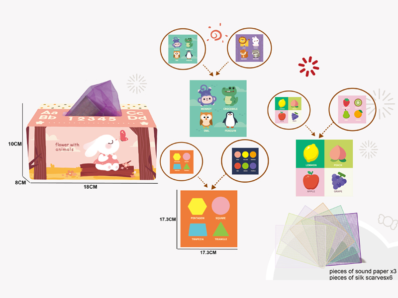 Animal Tissue Box+3 Ring Paper+6 Scarves