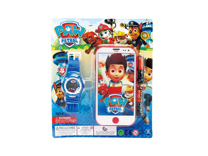 Mobile Phone With Lights And Music + Electronic Watch + 2 Batteries