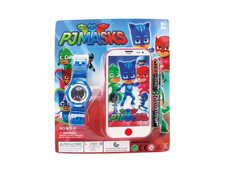 Mobile Phone With Lights And Music + Electronic Watch + 2 Batteries