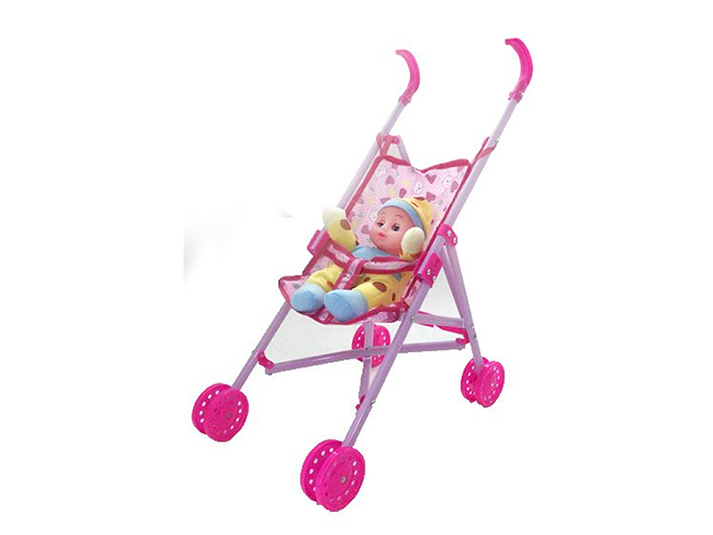 10 Inch Stuffed Doll With Plastic Stroller