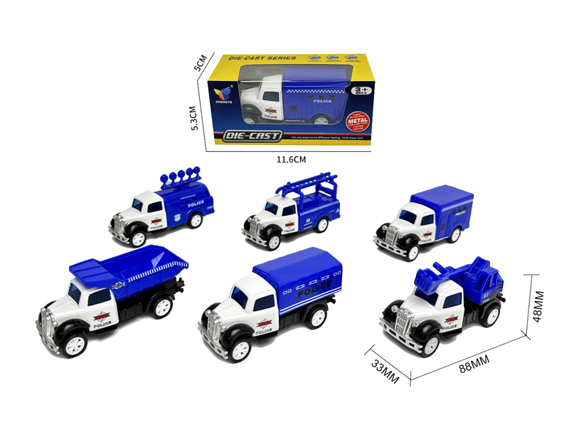 1:50 Alloy Pull Back Retro Police Car