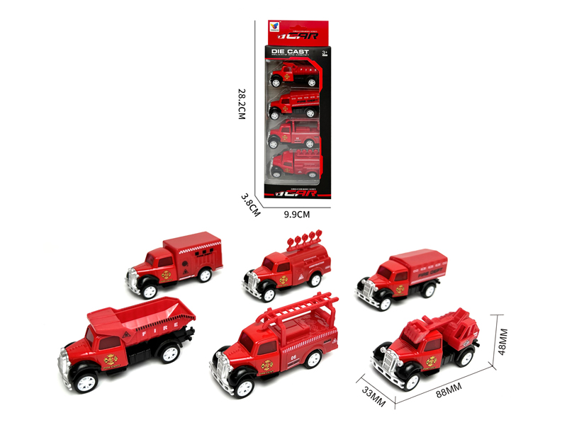 Alloy Pull Back Retro fire engine(4PCS)