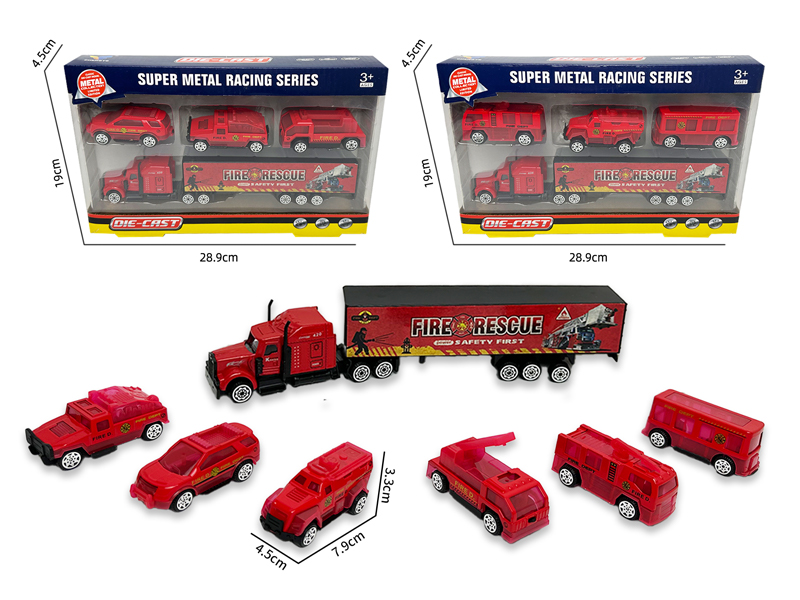 1:64 Slide Alloy Fire Engine（3）+Container Set