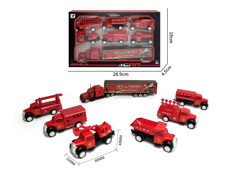 1:50Alloy Pull Back Retro Fire Truck Set