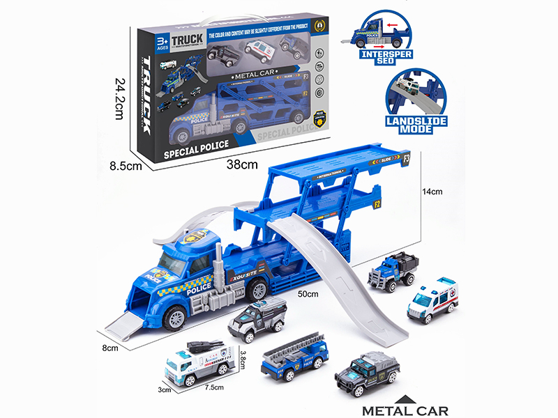 Folding Container Truck Alloy Police Car Track Scene
