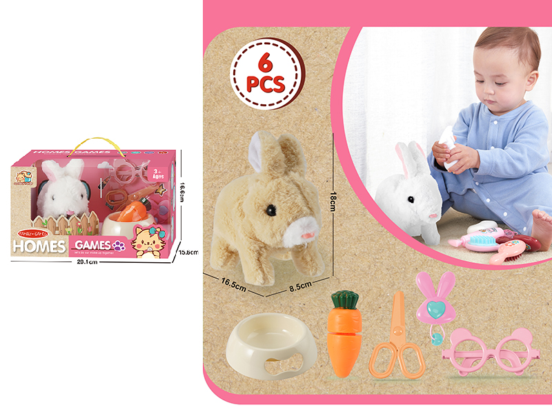 Electric Plush Pet Rabbit Care Set 6PCS