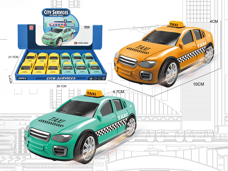 12PCS Friction Taxi Toy