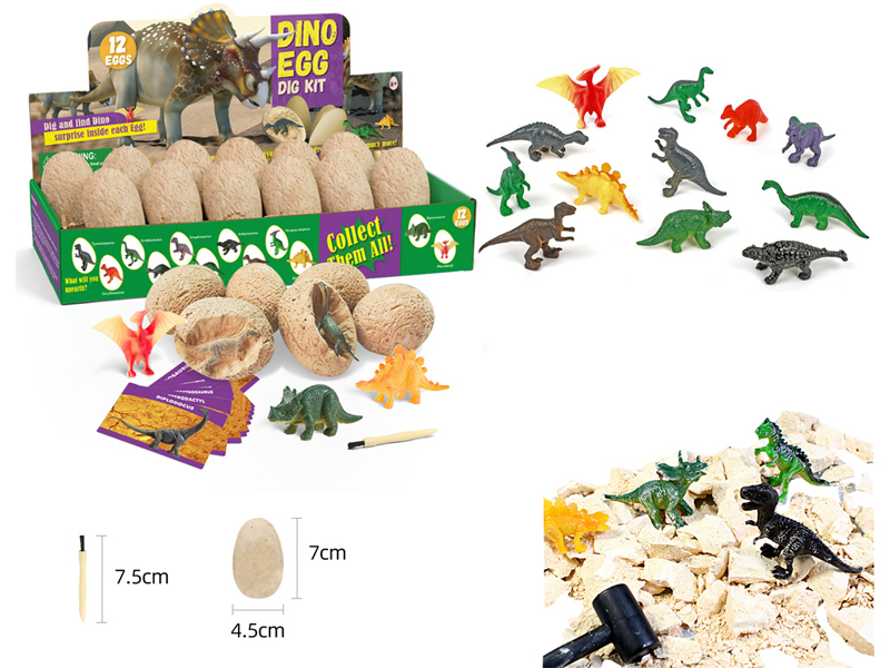 12PCS DIY Archaeological Colored Dinosaur Fossils+Cards