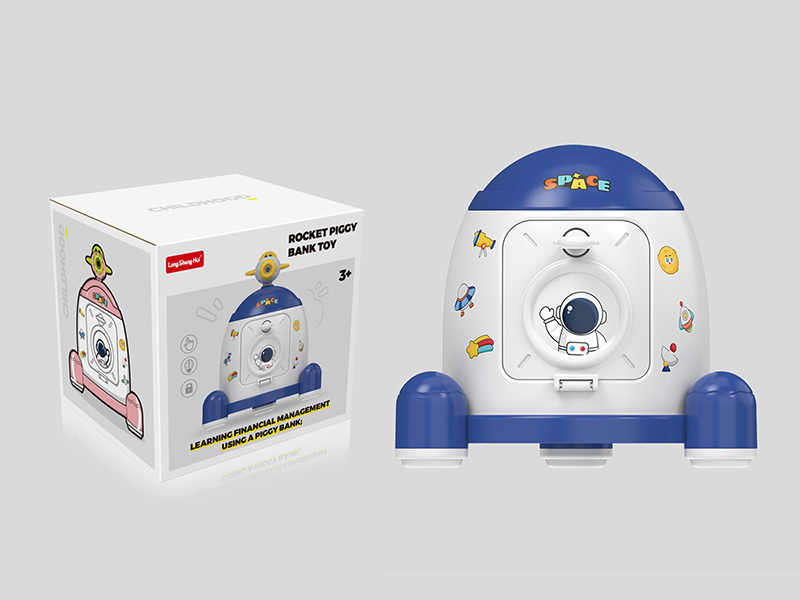 Rocket Piggy Bank Toy Blue