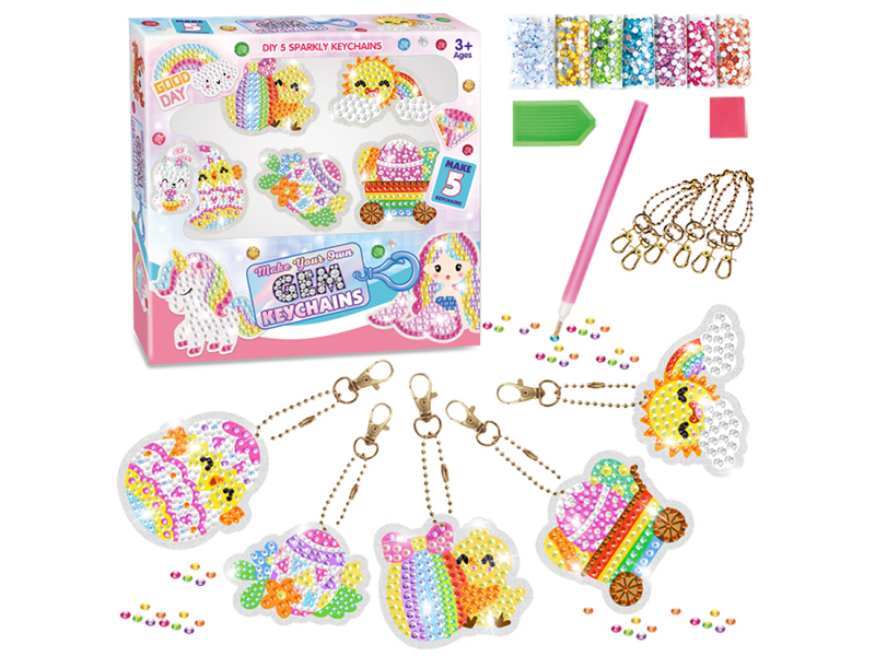 DIY Chicken Diamond Painting Keychains Set
