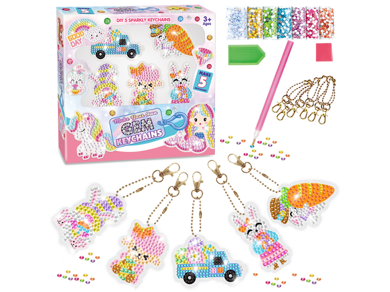 DIY 5 Diamond Painting Keychains Set