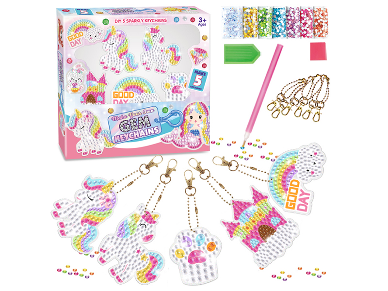 DIY Unicorn Diamond Painting Keychains Set