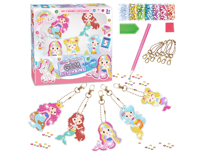 DIY Mermaid Diamond Painting Keychains Set