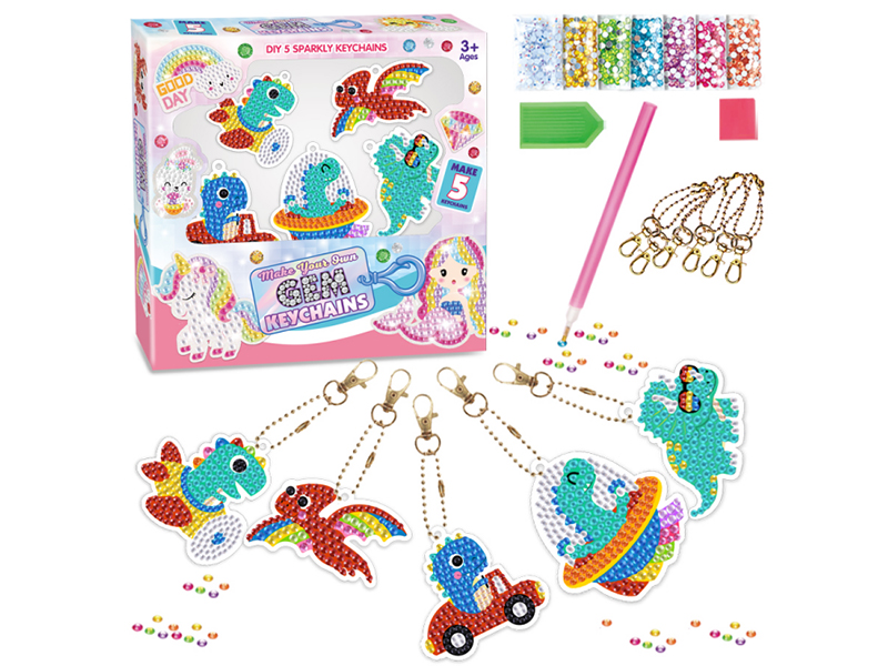 DIY Dinosaur Diamond Painting Keychains Set