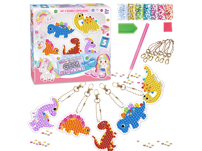 DIY Dinosaur Diamond Painting Keychains Set