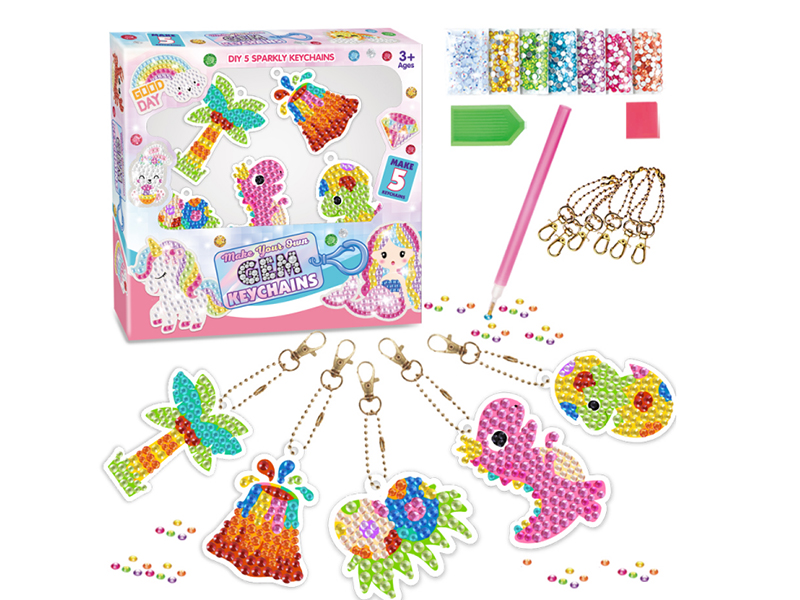 DIY Dinosaur Theme Diamond Painting Keychains Set