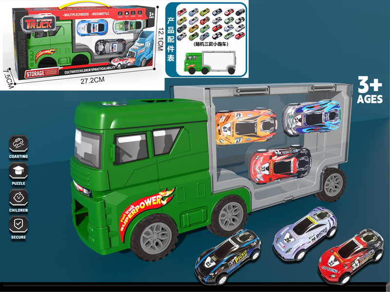 American Flat Head Container Slide Storage Truck +Pull Back Iron Sheet Sports Car