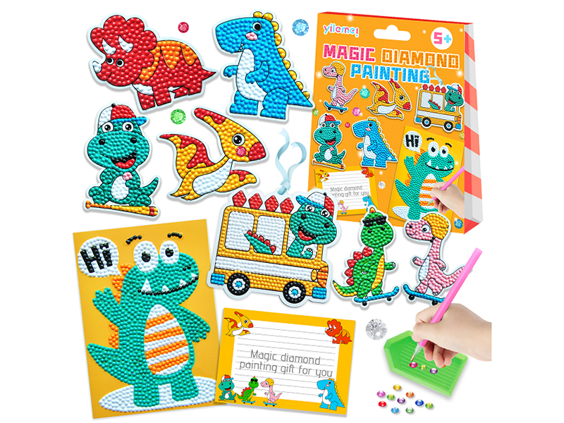 DIY Dinosaur Diamond Painting Bookmarked Greeting Card Set