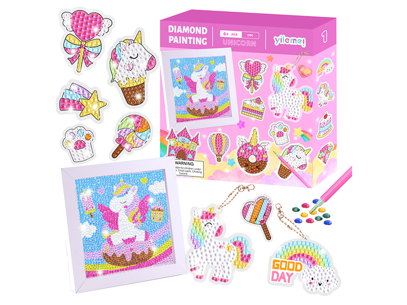DIY Unicorn Theme Diamond Painting Set(Picture Frame + Sticker + Keychains)
