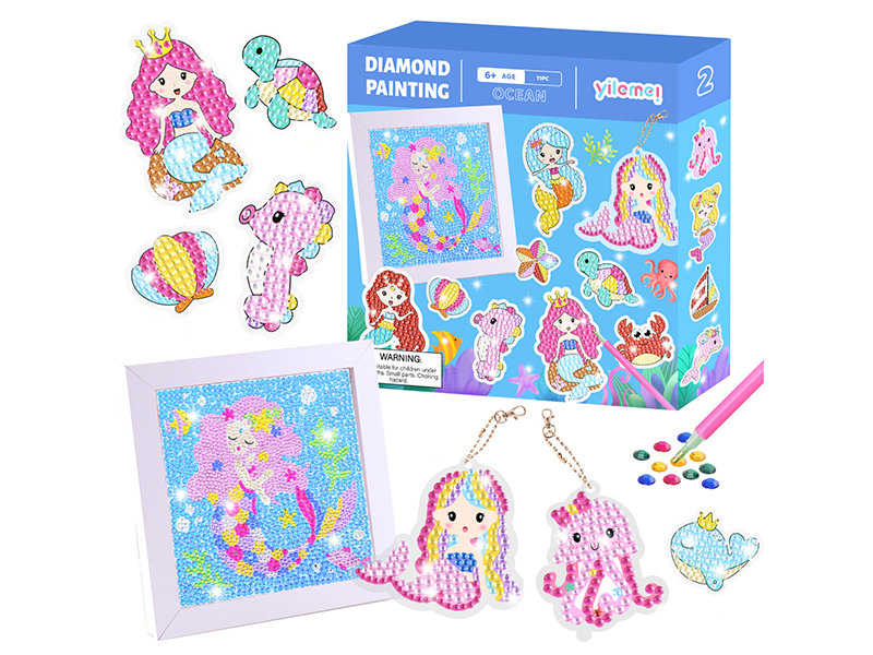 DIY Mermaid Theme Diamond Painting Set(Picture Frame + Sticker + Keychains)