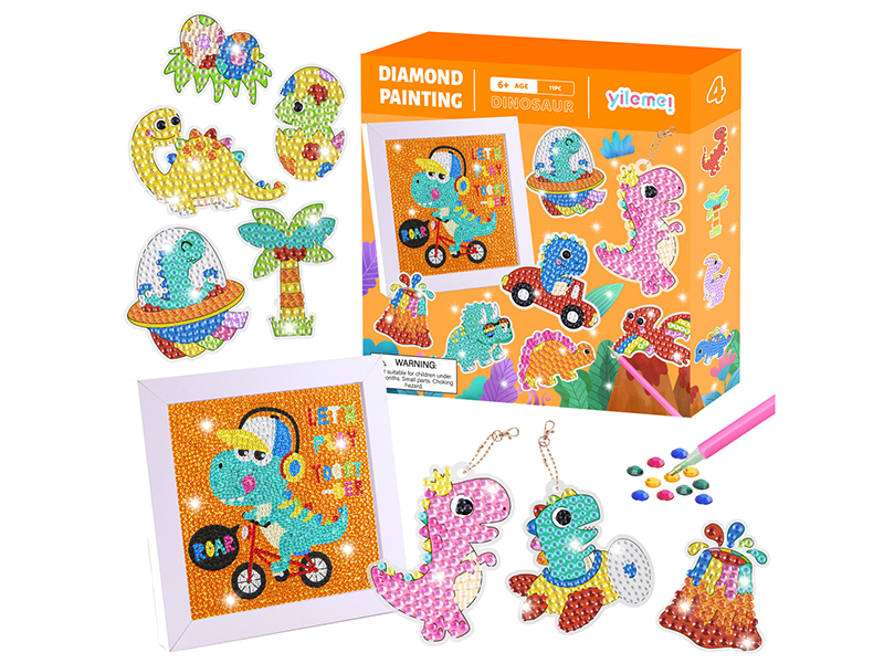 DIY Dinosaur Theme Diamond Painting Set(Picture Frame + Sticker + Keychains)