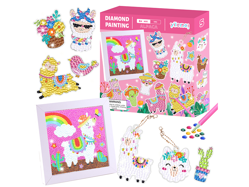 DIY Alpaca Theme Diamond Painting Set(Picture Frame + Sticker + Keychains)
