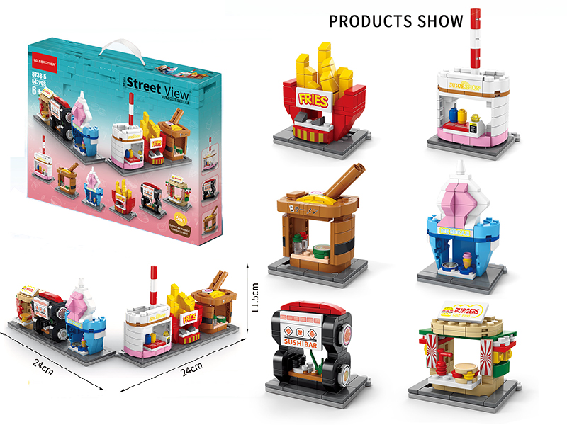 Street View Food Stree Small Particles Building Blocks 542pcs