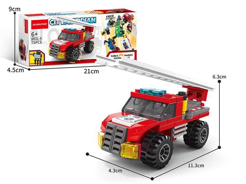 Aerial Ladder Fire Truck Small Particles Building Blocks 75PCS