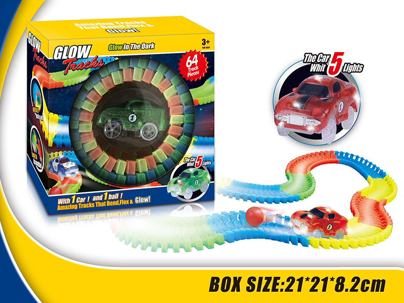 64pcs Glow In The Dark Rail Car  - Red Cartoon Car