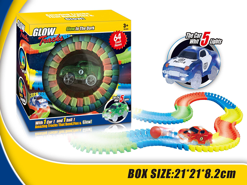 64pcs Glow In The Dark Rail Car  - Blue Police Car