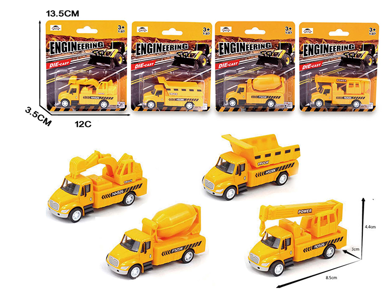 1:87 Pull Back Alloy Simulated Engineering Truck Set