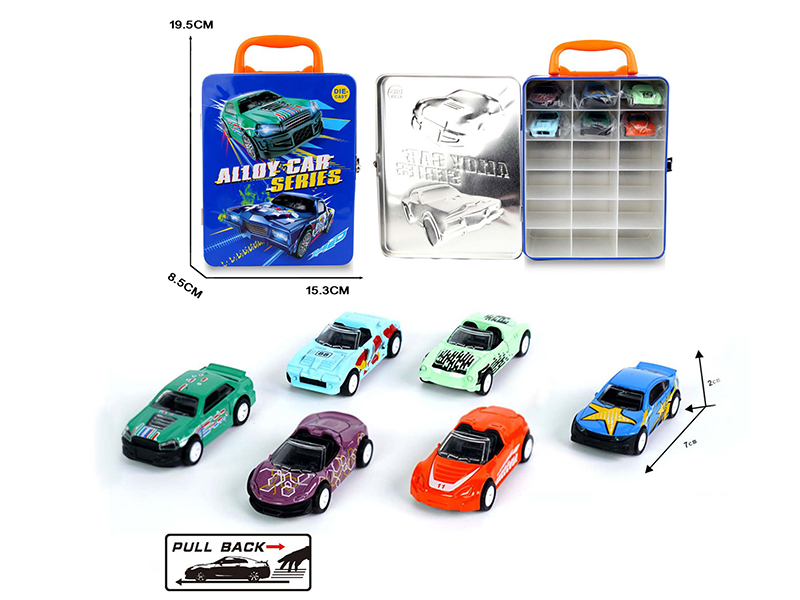 6pcs Pull Back Alloy Cars Metal Hand Box