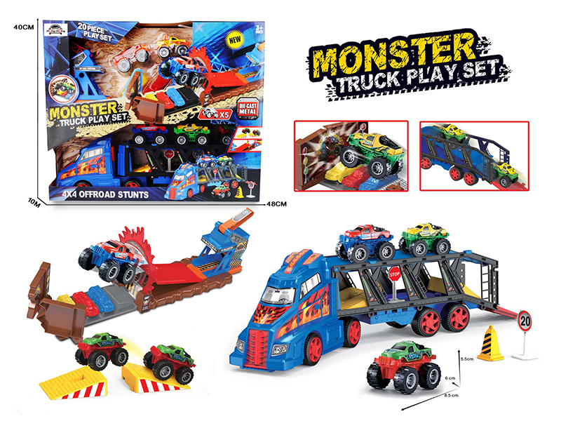 Slide Alloy Double-Decker Truck + Alloy Monster Truck Play Set 20pcs
