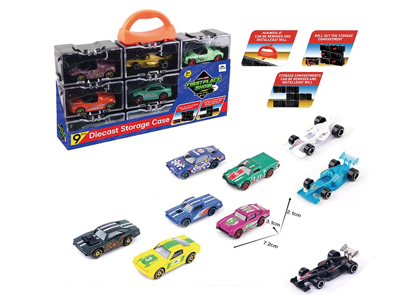 9pcs Slide Alloy Cars Storage Case