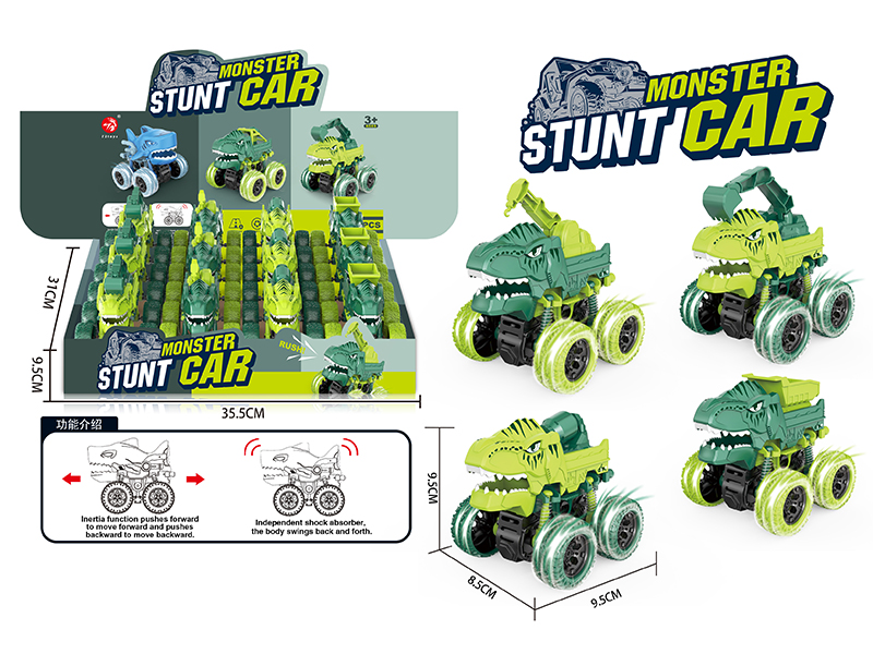 Friction 4WD Dinosaur Stunt Engineering Truck 12pcs