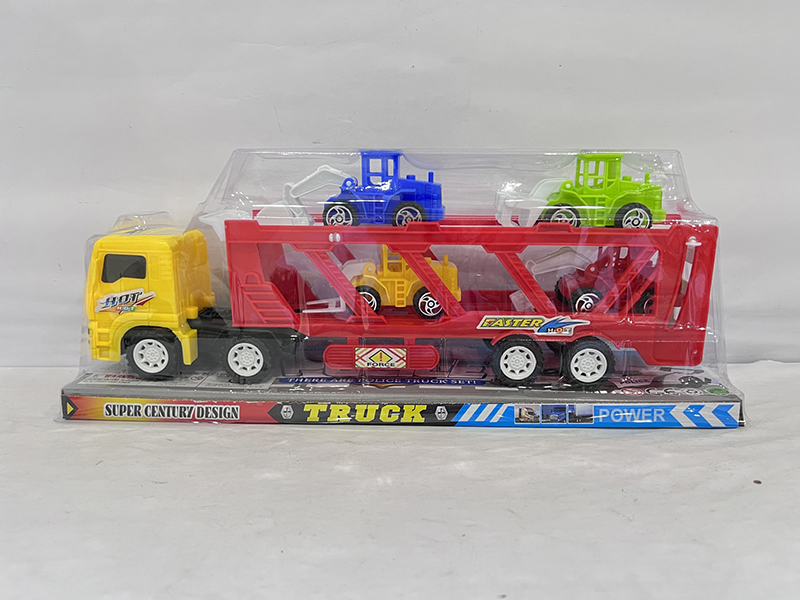 Friction Trailer With 4 Small Engineering Trucks