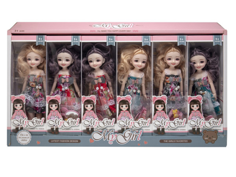 9 Inch Solid Beautiful Girl Doll With Adornment Toys 6pcs