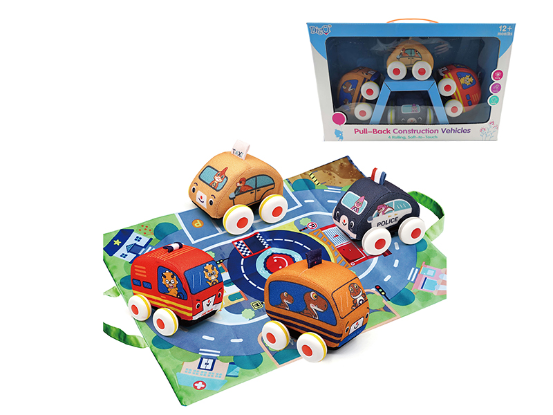 Pull Back Cloth Car 4pcs + Rectangle Mat