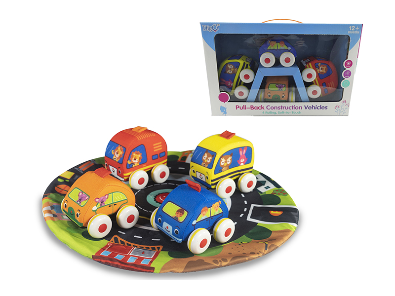 Pull Back Cloth Car 4pcs + Round Mat