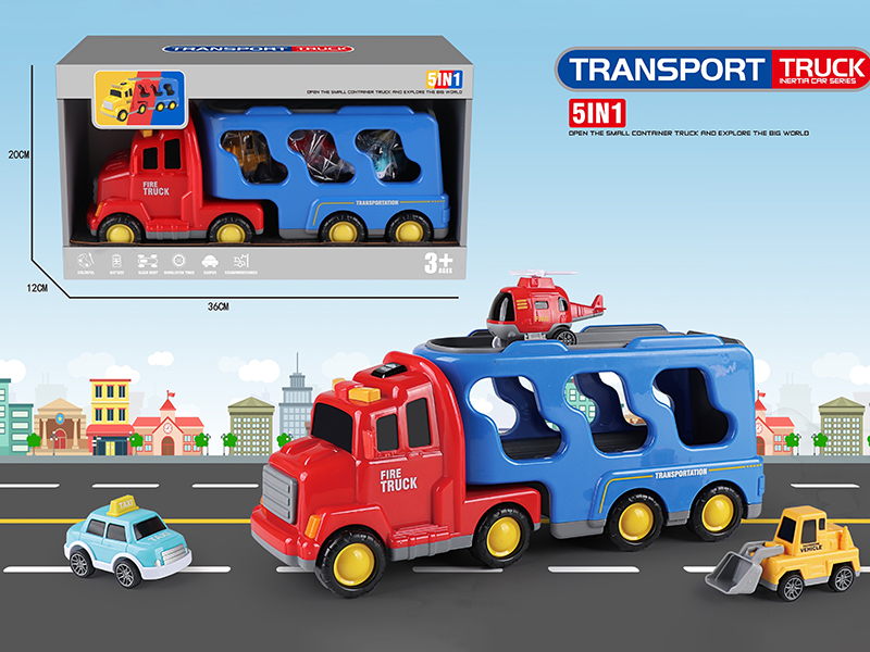 Friction City Transport Truck With Lights And Music + 3 Small Cars