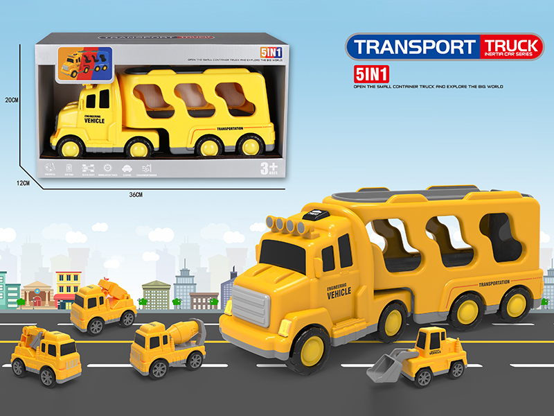 Friction City Transport Truck With Lights And Music(Yellow) + 4 Small Cars