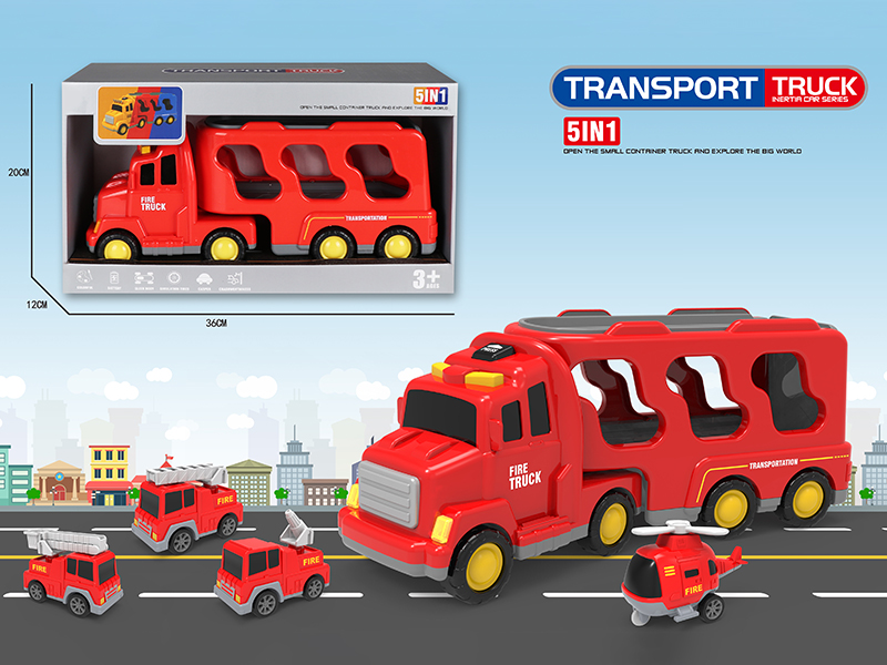 Friction City Transport Truck With Lights And Music(Red) + 4 Small Cars