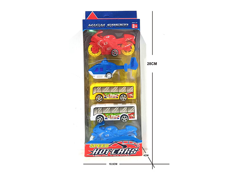 Pull Back Motorcycle,Bus,Helicopter 5pcs