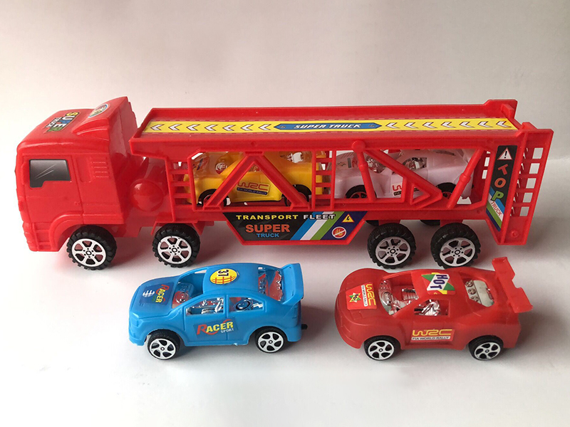 Solid Color Friction Double Deck Truck With 2 Small Cars