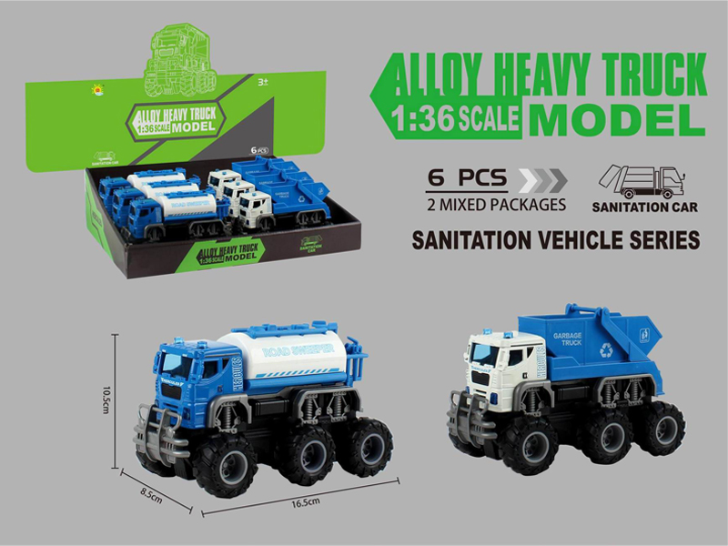 6PCS Alloy Dual Friction Off Road Sanitation Vehicle (Sprinkler+Dump Truck)