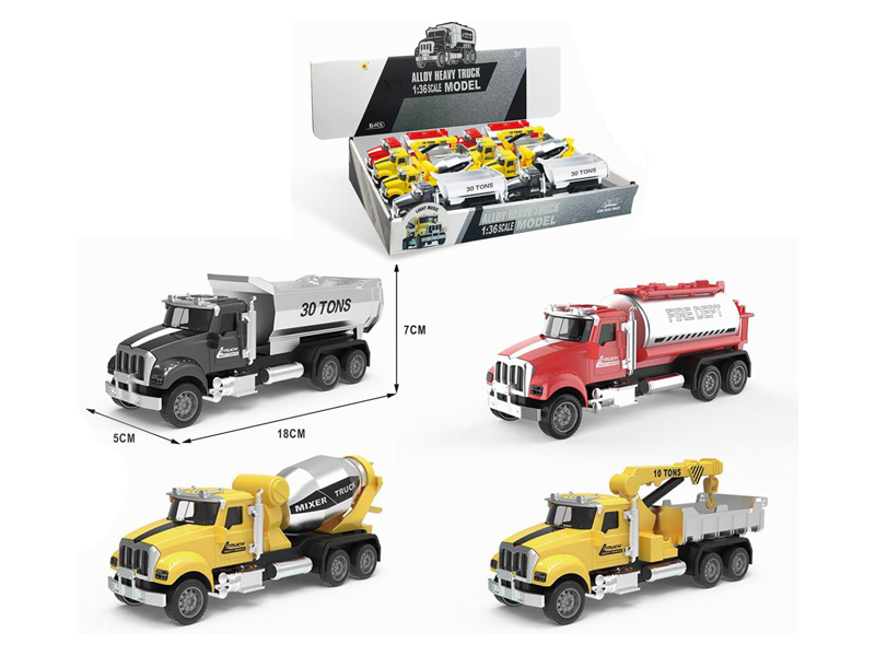 Alloy Pull Back Car Set With Sound And Light(Drum Truck+Dump Truck+Sprinkler Truck+Crane)（8PCS）