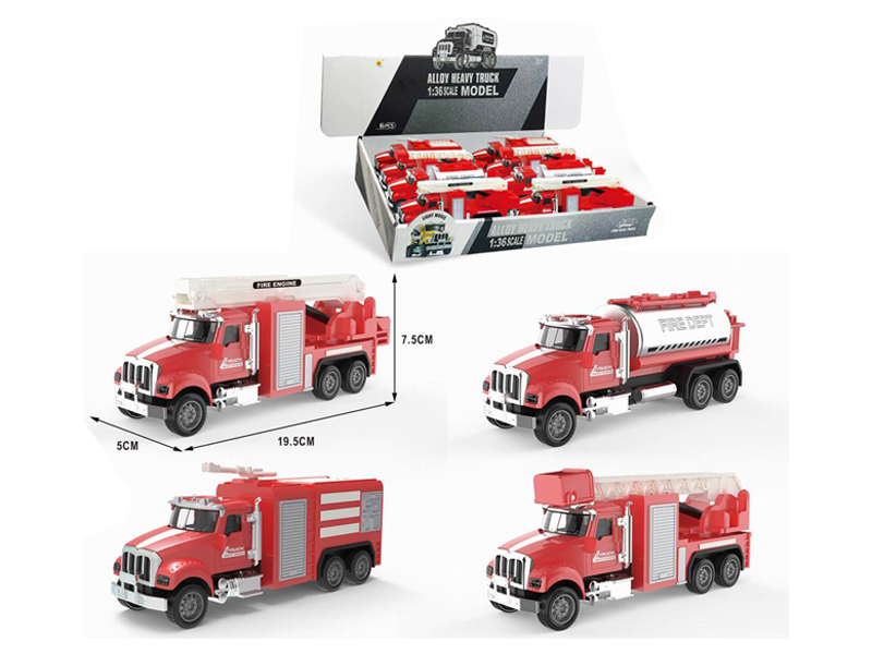 8PCS Alloy Pull Back Car Set With Sound And Light(Rescue Car+Fire Truck+Sprinkler Car+Ladder Car)（8PCS）