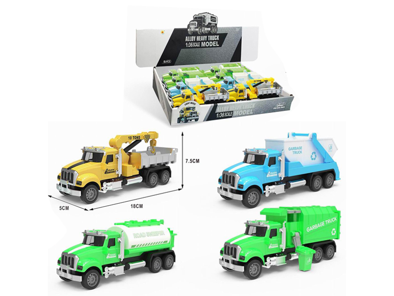 8PCS Alloy Pull Back Car Set With Sound And Light(Crane+Sprinkler Truck+Dump Truck+Sanitation Truck)（8PCS）